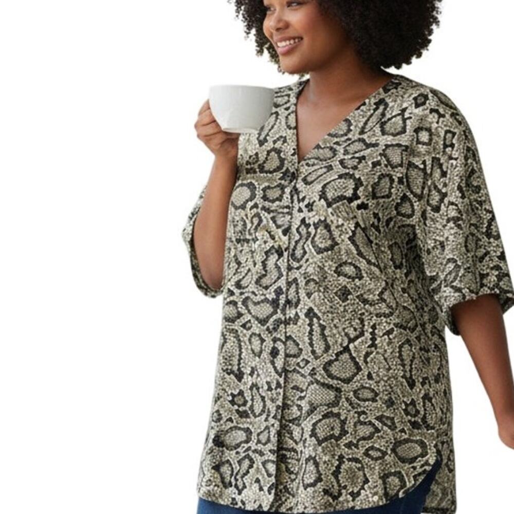 Vintage Truffles Top Blouse Snake Animal Print Made in USA Button down Plus 2X
